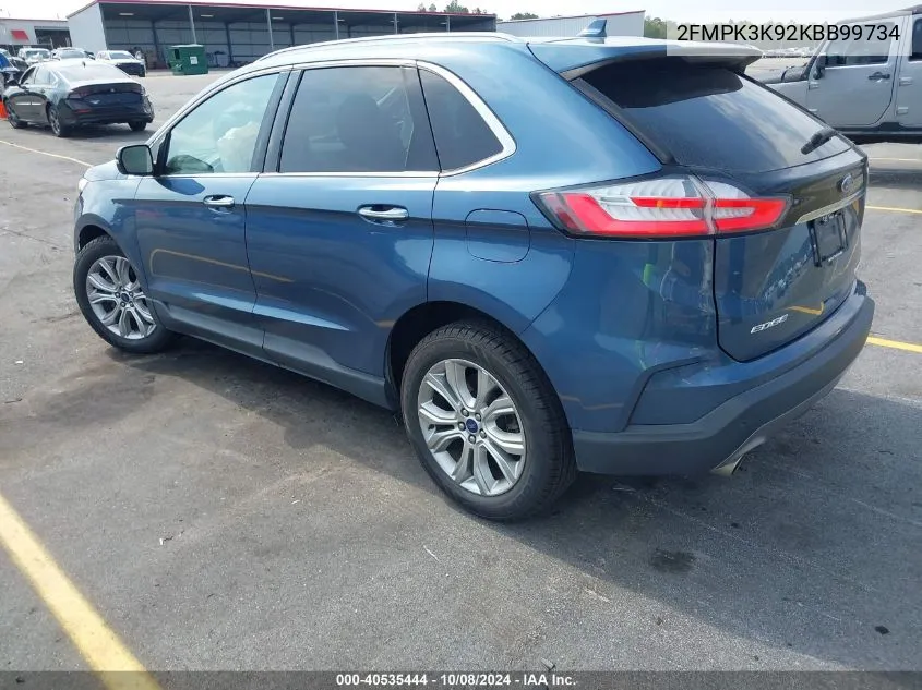 2019 Ford Edge Titanium VIN: 2FMPK3K92KBB99734 Lot: 40535444