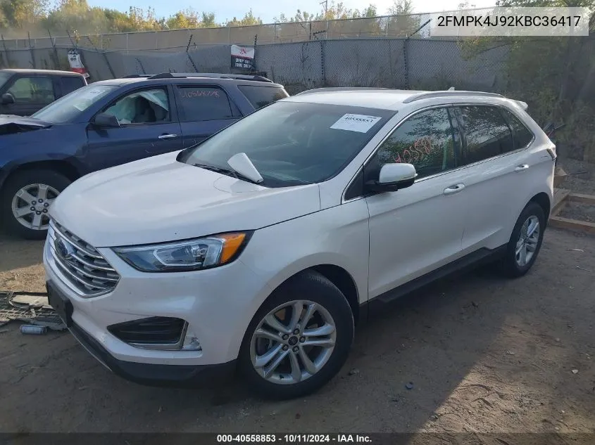 2019 Ford Edge Sel VIN: 2FMPK4J92KBC36417 Lot: 40558853