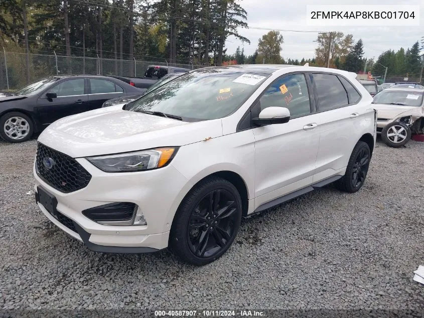 2019 Ford Edge St VIN: 2FMPK4AP8KBC01704 Lot: 40587907