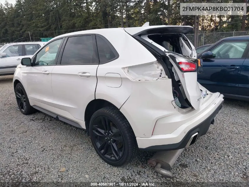 2019 Ford Edge St VIN: 2FMPK4AP8KBC01704 Lot: 40587907