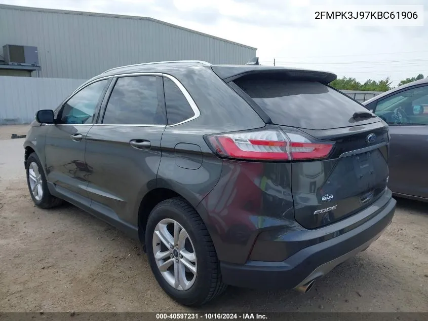 2019 Ford Edge Sel VIN: 2FMPK3J97KBC61906 Lot: 40597231