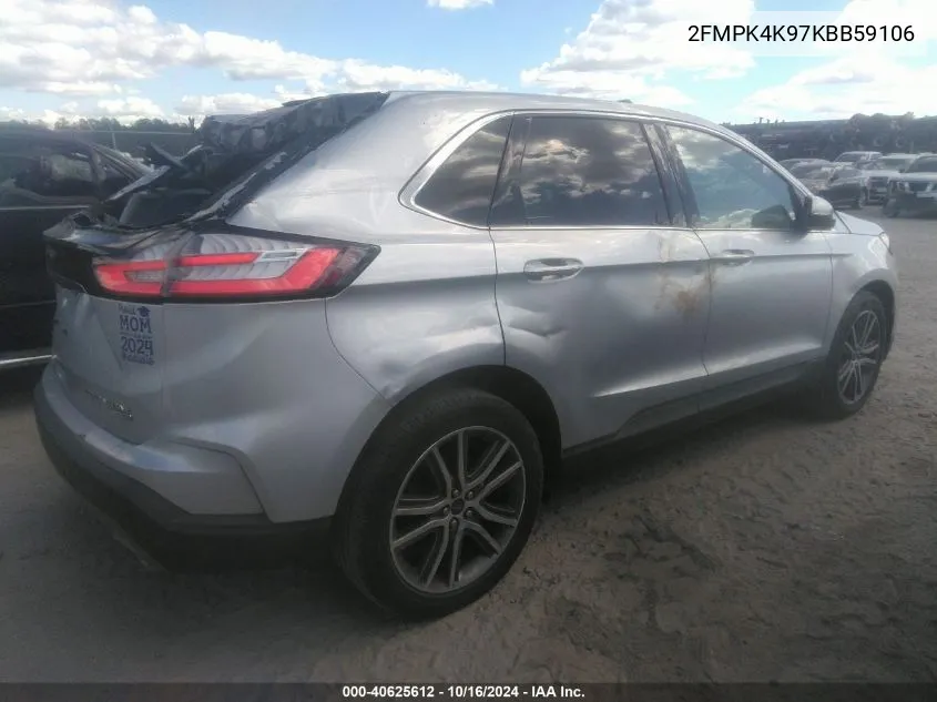 2019 Ford Edge Titanium VIN: 2FMPK4K97KBB59106 Lot: 40625612