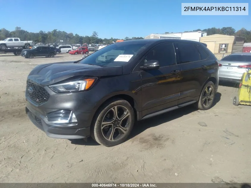 2019 Ford Edge St VIN: 2FMPK4AP1KBC11314 Lot: 40646574