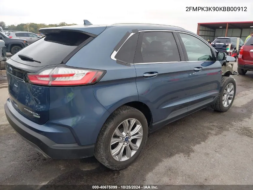 2019 Ford Edge Titanium VIN: 2FMPK3K90KBB00912 Lot: 40675099