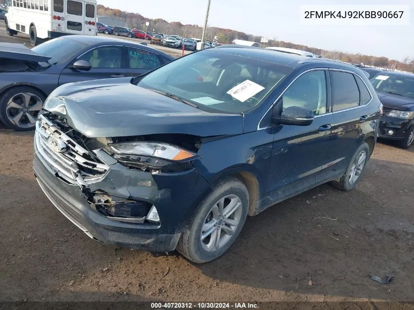 2019 Ford Edge Sel VIN: 2FMPK4J92KBB90667 Lot: 40720312