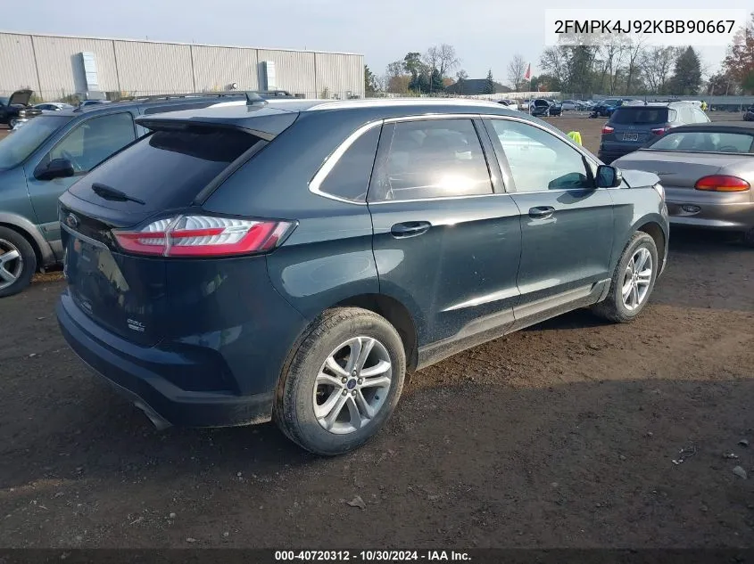 2019 Ford Edge Sel VIN: 2FMPK4J92KBB90667 Lot: 40720312