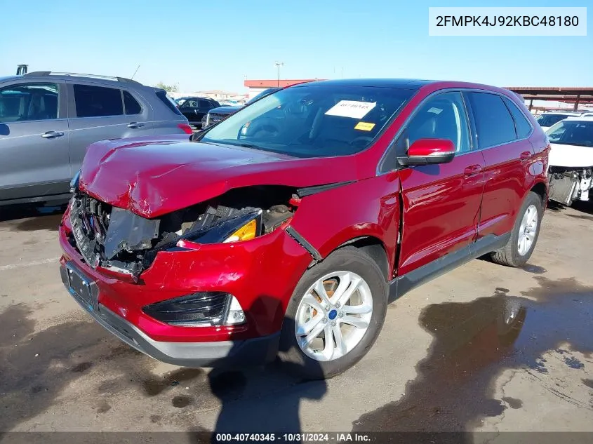 2019 Ford Edge Sel VIN: 2FMPK4J92KBC48180 Lot: 40740345