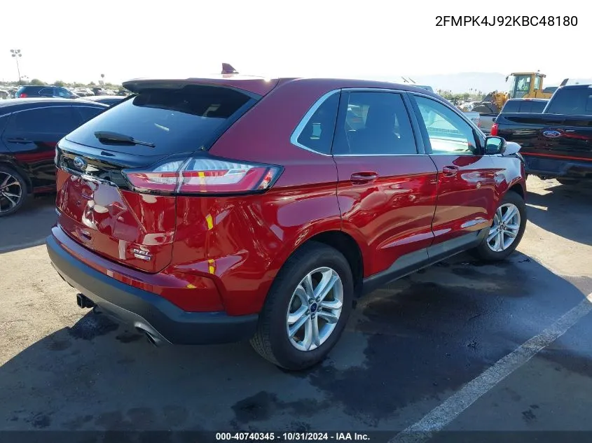 2019 Ford Edge Sel VIN: 2FMPK4J92KBC48180 Lot: 40740345