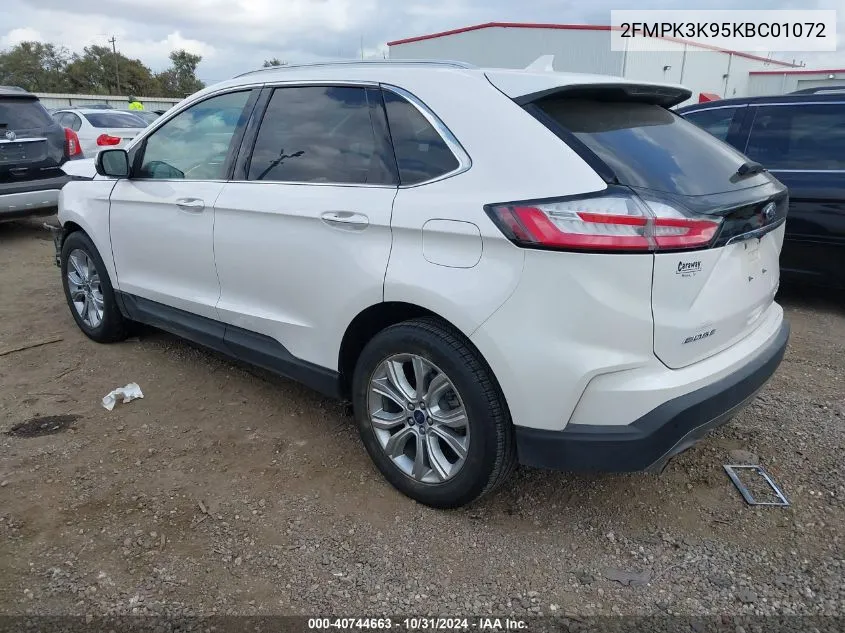 2019 Ford Edge Titanium VIN: 2FMPK3K95KBC01072 Lot: 40744663