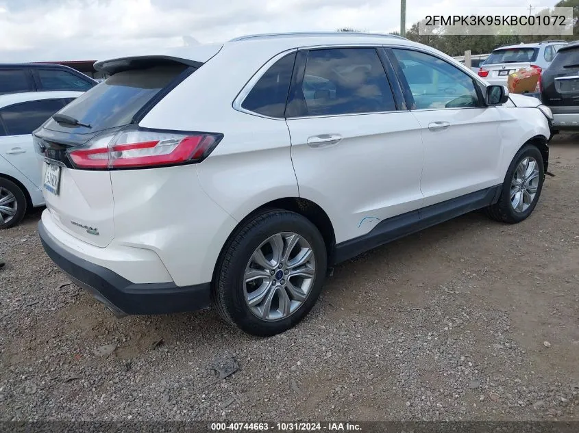 2019 Ford Edge Titanium VIN: 2FMPK3K95KBC01072 Lot: 40744663