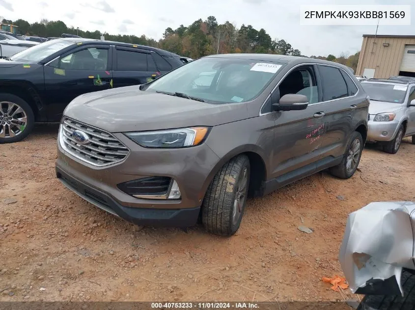 2019 Ford Edge Titanium VIN: 2FMPK4K93KBB81569 Lot: 40753233