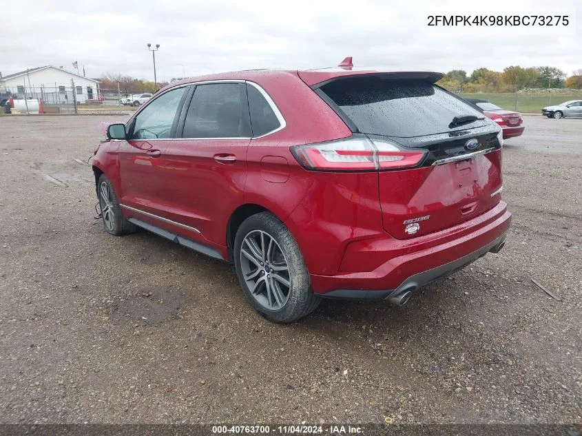 2019 Ford Edge Titanium VIN: 2FMPK4K98KBC73275 Lot: 40763700