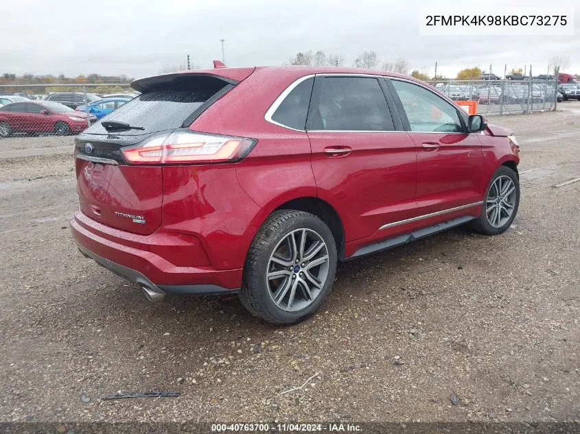 2019 Ford Edge Titanium VIN: 2FMPK4K98KBC73275 Lot: 40763700