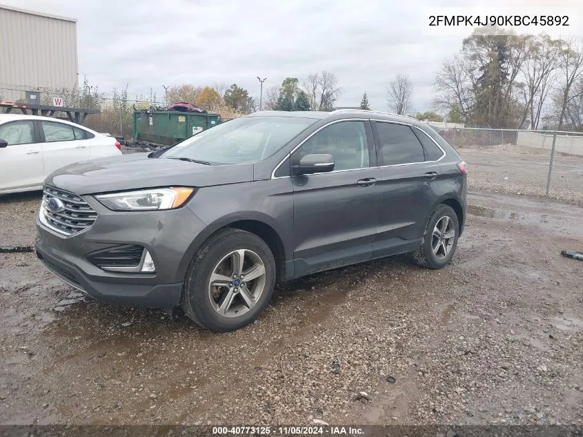 2019 Ford Edge Sel VIN: 2FMPK4J90KBC45892 Lot: 40773125