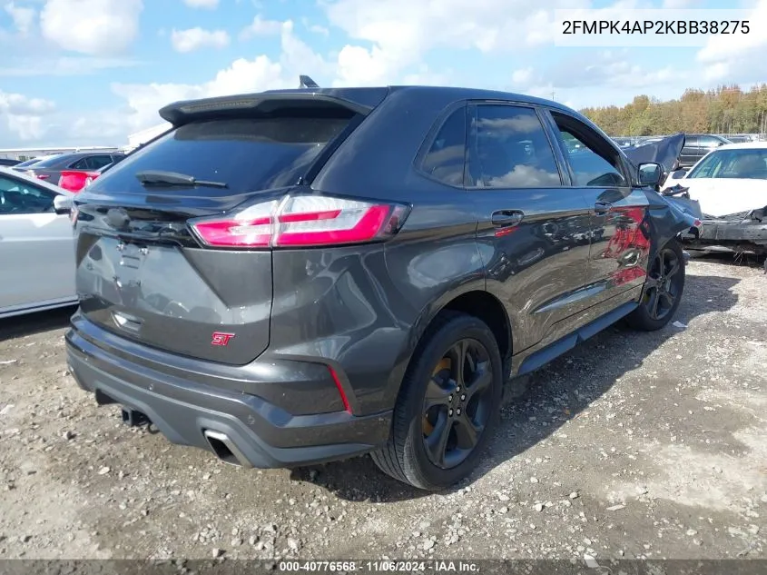 2019 Ford Edge St VIN: 2FMPK4AP2KBB38275 Lot: 40776568