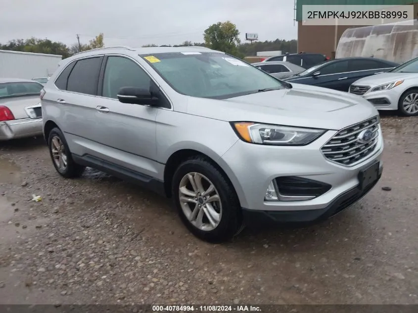 2019 Ford Edge Sel VIN: 2FMPK4J92KBB58995 Lot: 40784994