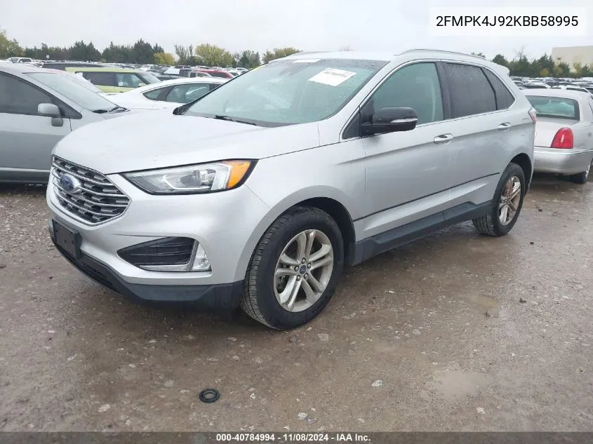 2019 Ford Edge Sel VIN: 2FMPK4J92KBB58995 Lot: 40784994