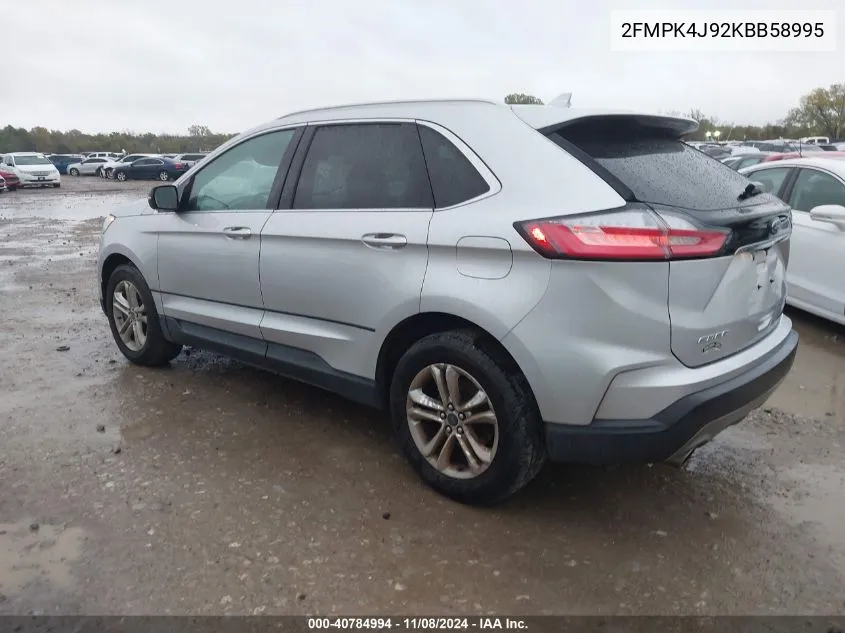 2019 Ford Edge Sel VIN: 2FMPK4J92KBB58995 Lot: 40784994