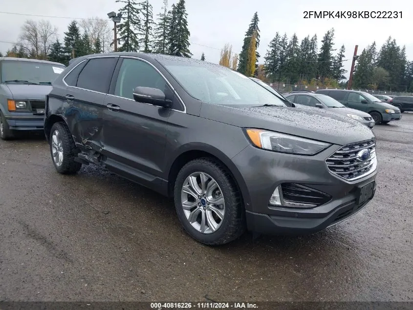 2019 Ford Edge Titanium VIN: 2FMPK4K98KBC22231 Lot: 40816226