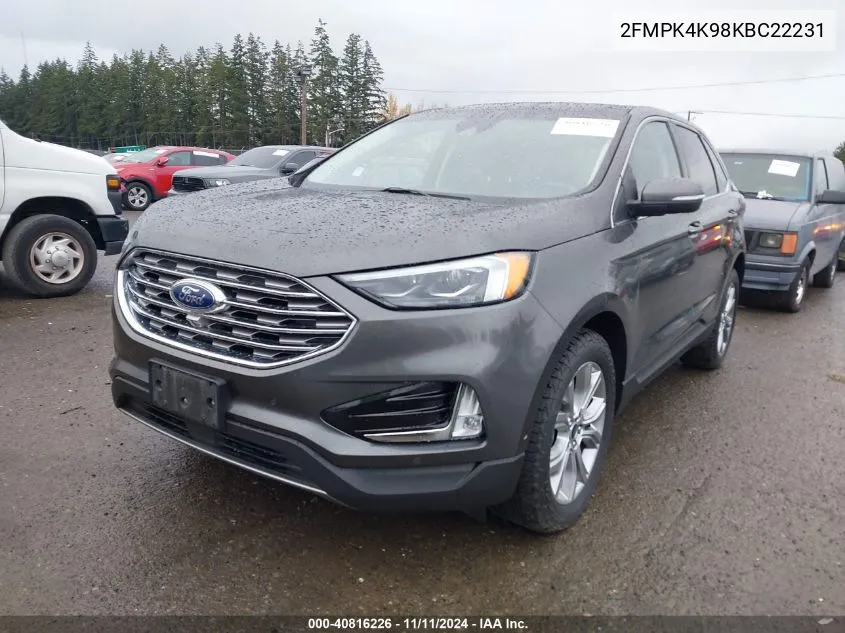 2019 Ford Edge Titanium VIN: 2FMPK4K98KBC22231 Lot: 40816226