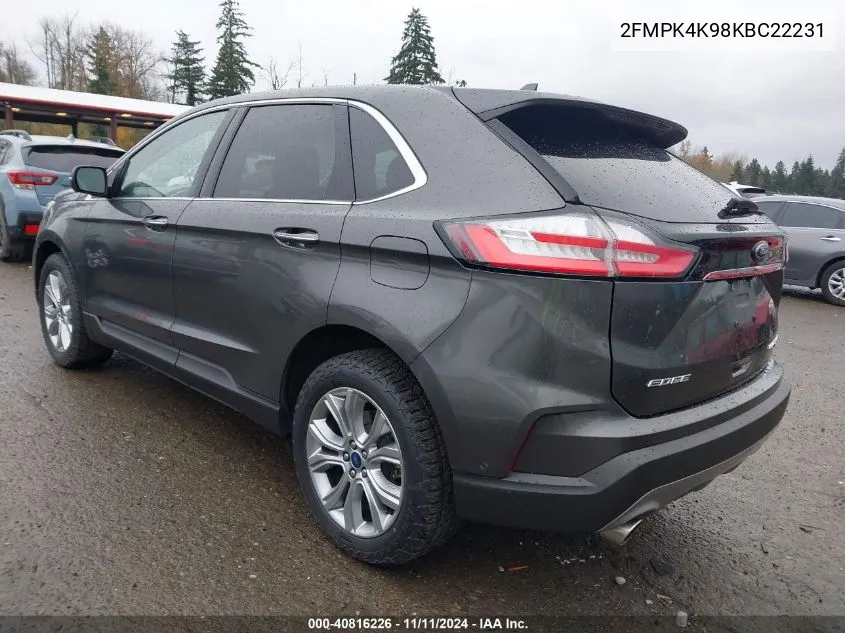 2019 Ford Edge Titanium VIN: 2FMPK4K98KBC22231 Lot: 40816226