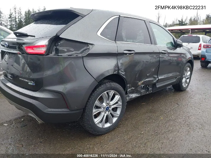 2019 Ford Edge Titanium VIN: 2FMPK4K98KBC22231 Lot: 40816226