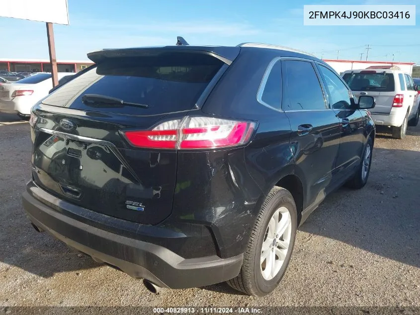 2019 Ford Edge Sel VIN: 2FMPK4J90KBC03416 Lot: 40829913