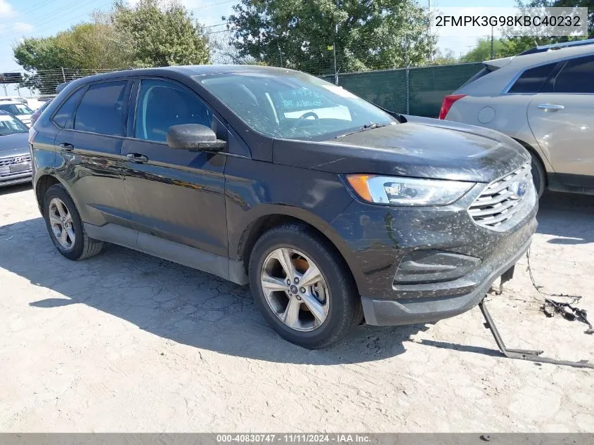 2019 Ford Edge Se VIN: 2FMPK3G98KBC40232 Lot: 40830747