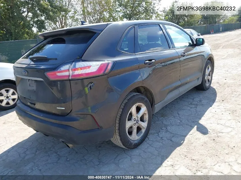 2019 Ford Edge Se VIN: 2FMPK3G98KBC40232 Lot: 40830747