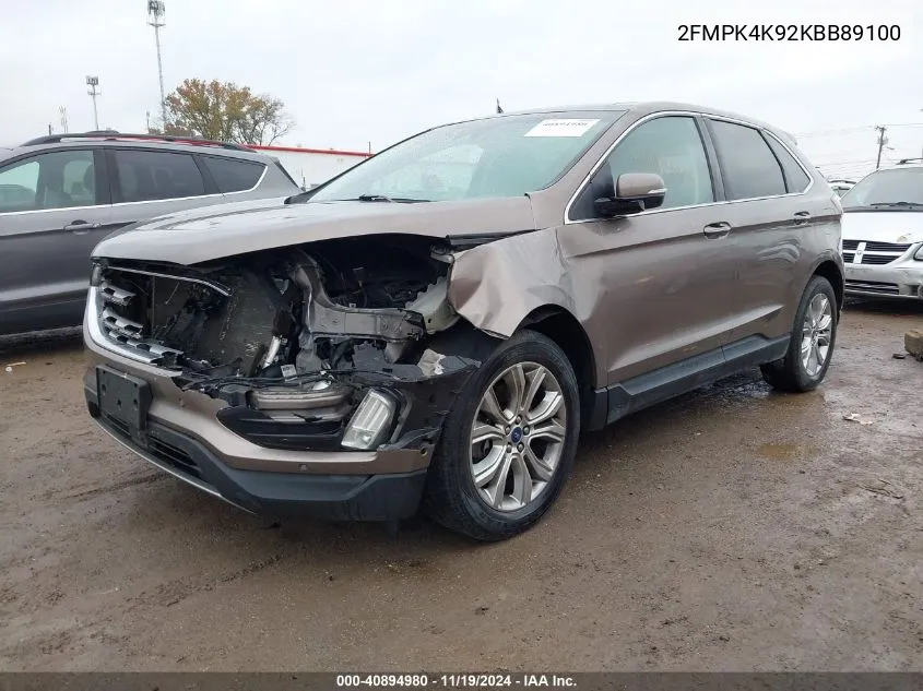 2019 Ford Edge Titanium VIN: 2FMPK4K92KBB89100 Lot: 40894980