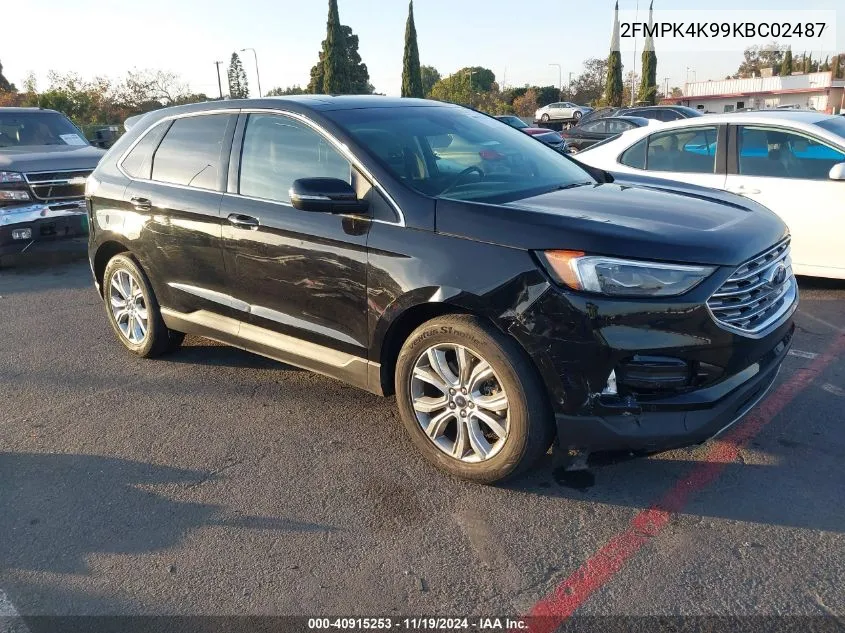 2019 Ford Edge Titanium VIN: 2FMPK4K99KBC02487 Lot: 40915253