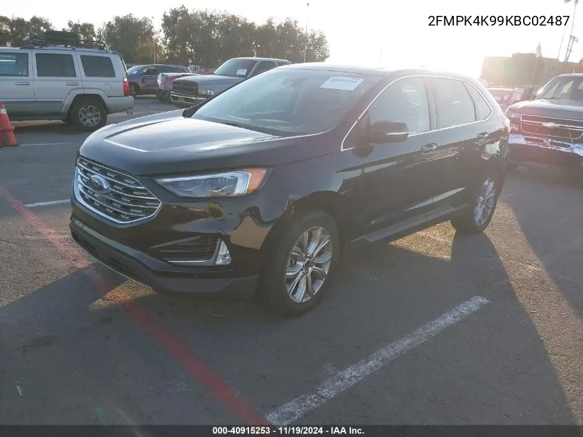 2019 Ford Edge Titanium VIN: 2FMPK4K99KBC02487 Lot: 40915253