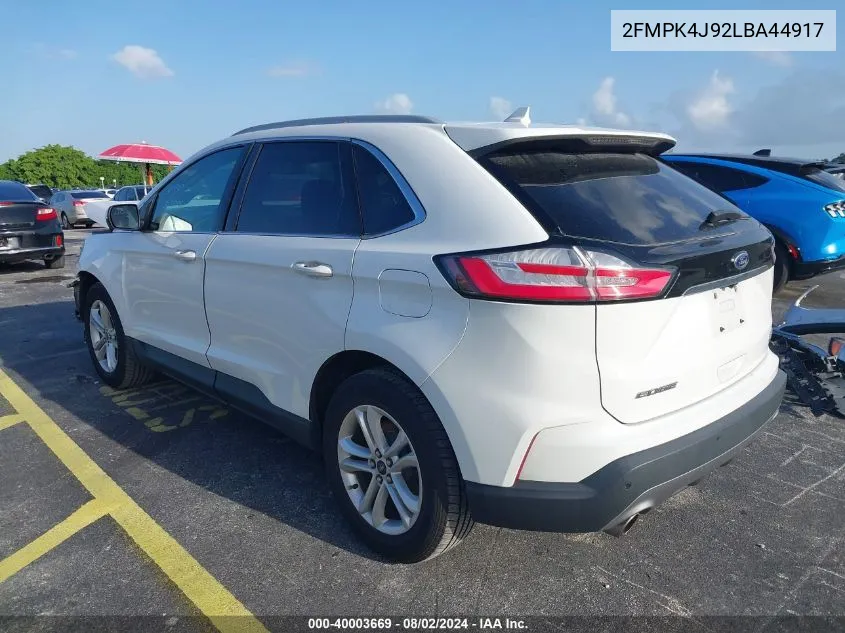 2020 Ford Edge Sel VIN: 2FMPK4J92LBA44917 Lot: 40003669