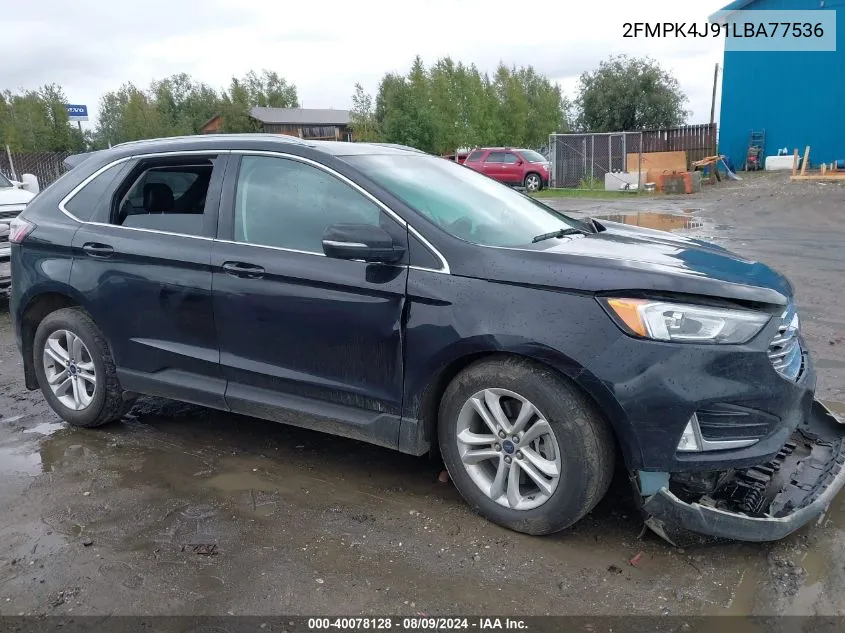 2020 Ford Edge Sel VIN: 2FMPK4J91LBA77536 Lot: 40078128