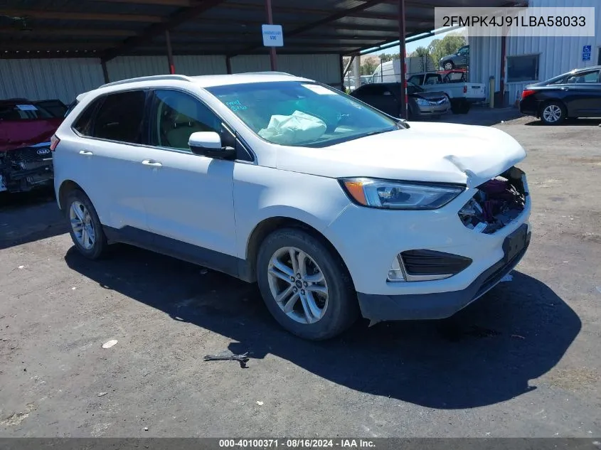 2020 Ford Edge Sel VIN: 2FMPK4J91LBA58033 Lot: 40100371