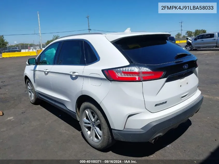 2020 Ford Edge Sel VIN: 2FMPK4J91LBA58033 Lot: 40100371