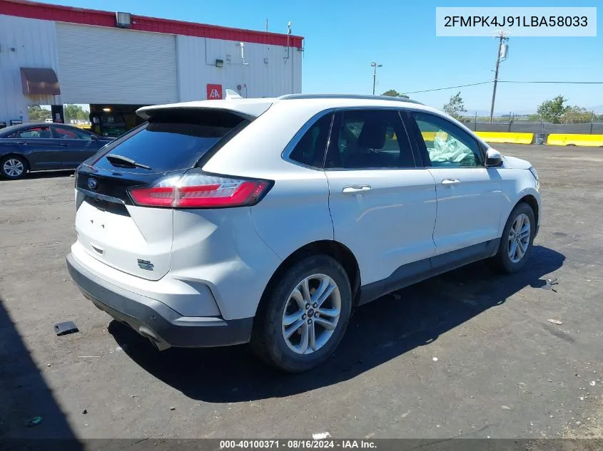 2020 Ford Edge Sel VIN: 2FMPK4J91LBA58033 Lot: 40100371