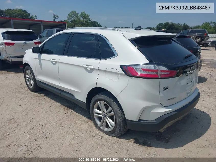 2020 Ford Edge Sel VIN: 2FMPK3J92LBB43487 Lot: 40165290