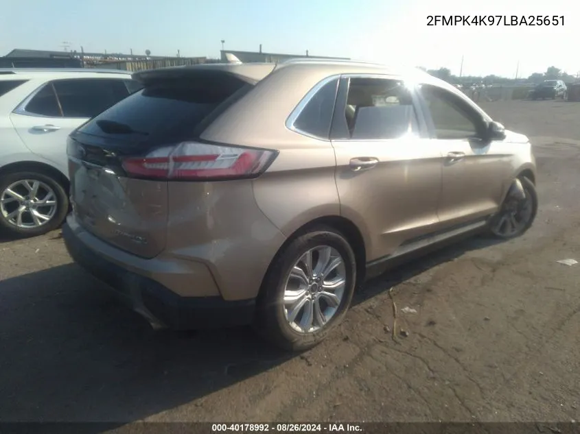 2020 Ford Edge Titanium VIN: 2FMPK4K97LBA25651 Lot: 40178992