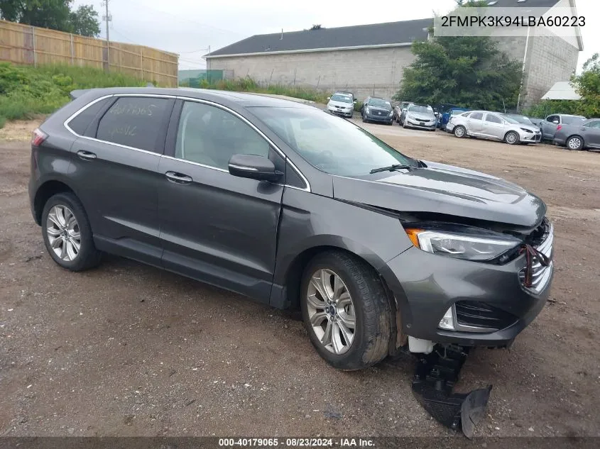 2020 Ford Edge Titanium VIN: 2FMPK3K94LBA60223 Lot: 40179065