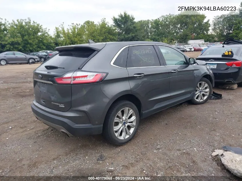 2020 Ford Edge Titanium VIN: 2FMPK3K94LBA60223 Lot: 40179065