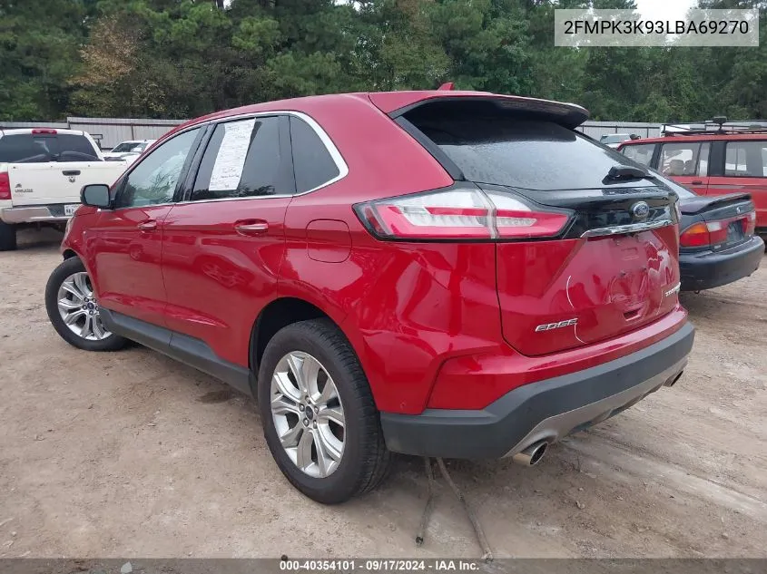 2020 Ford Edge Titanium VIN: 2FMPK3K93LBA69270 Lot: 40354101