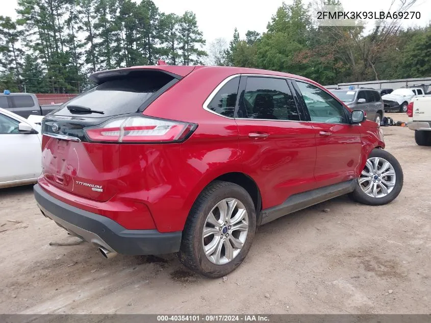 2020 Ford Edge Titanium VIN: 2FMPK3K93LBA69270 Lot: 40354101