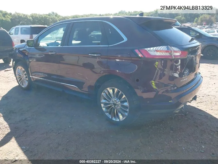 2020 Ford Edge Titanium VIN: 2FMPK4K94LBB13329 Lot: 40392227