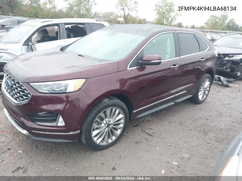 2020 Ford Edge Titanium VIN: 2FMPK4K94LBA68134 Lot: 40402803