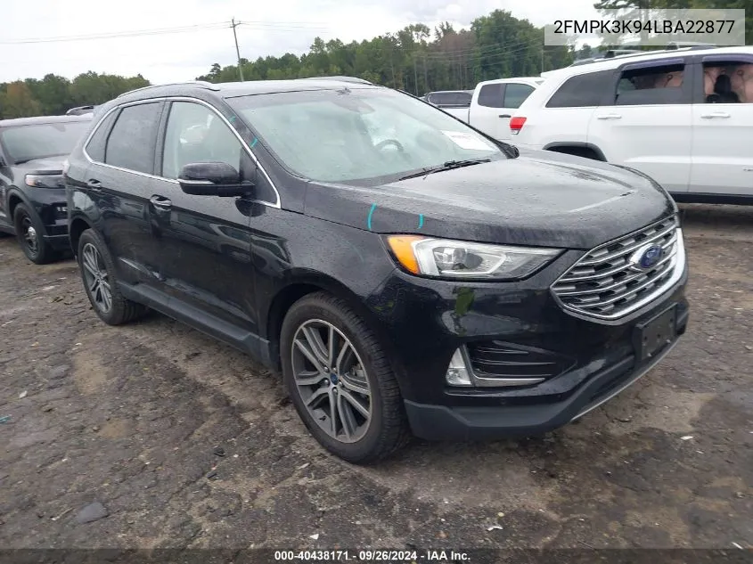 2020 Ford Edge Titanium VIN: 2FMPK3K94LBA22877 Lot: 40438171