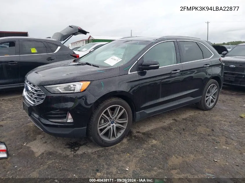 2020 Ford Edge Titanium VIN: 2FMPK3K94LBA22877 Lot: 40438171