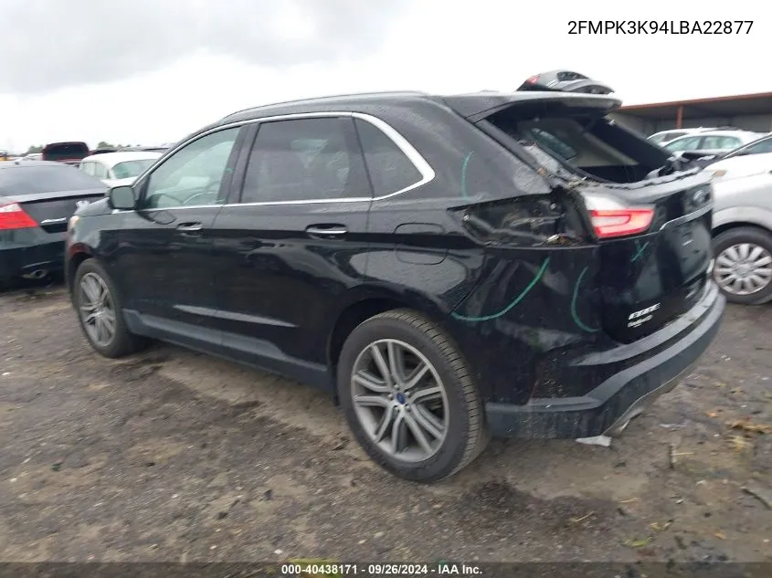 2020 Ford Edge Titanium VIN: 2FMPK3K94LBA22877 Lot: 40438171