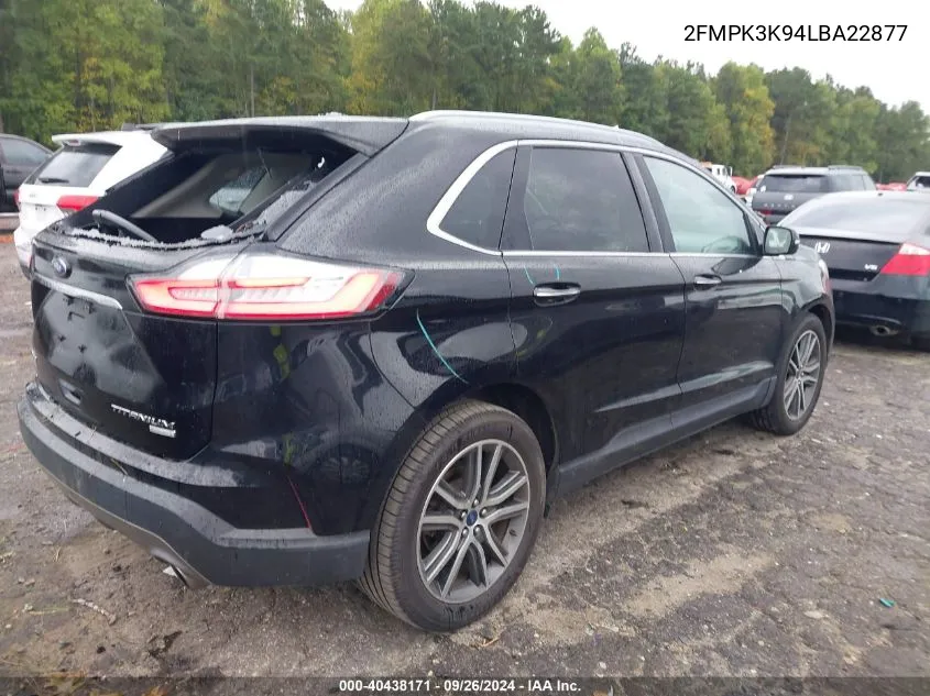 2020 Ford Edge Titanium VIN: 2FMPK3K94LBA22877 Lot: 40438171