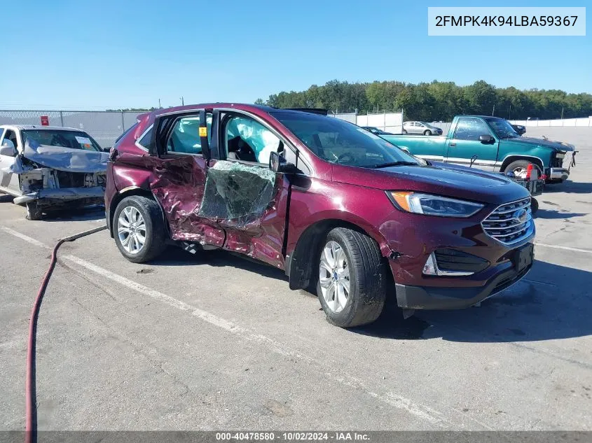 2020 Ford Edge Titanium VIN: 2FMPK4K94LBA59367 Lot: 40478580